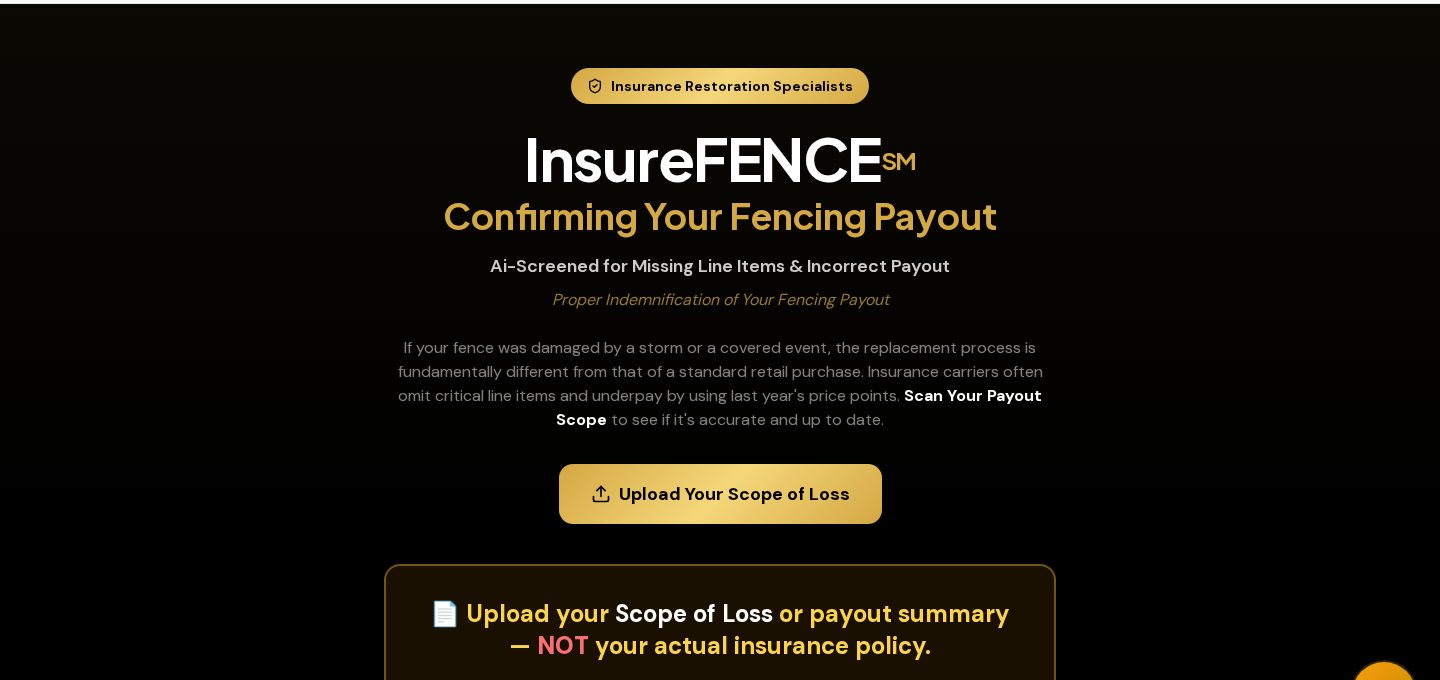 InsureFENCE℠ — AI fencing insurance scope scanner tool page header