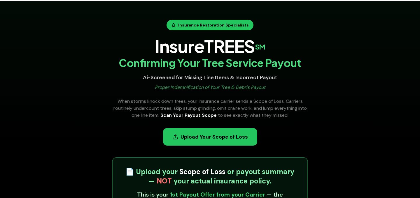 InsureTREES℠ — AI tree service insurance scope scanner tool page header