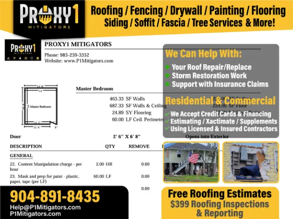 Full Xactimate Reporting services by P1Mitigators in Jacksonville FL