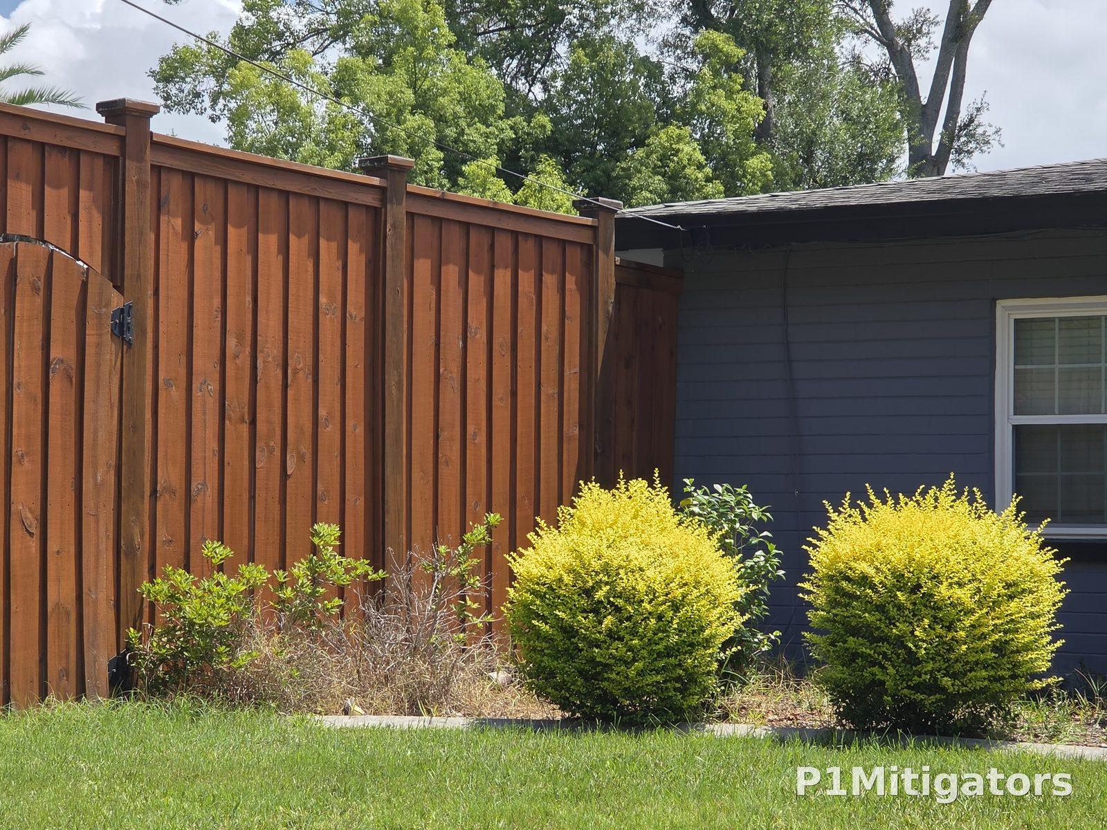 Stained Wood Fencing project photo 1 by P1Mitigators Jacksonville FL