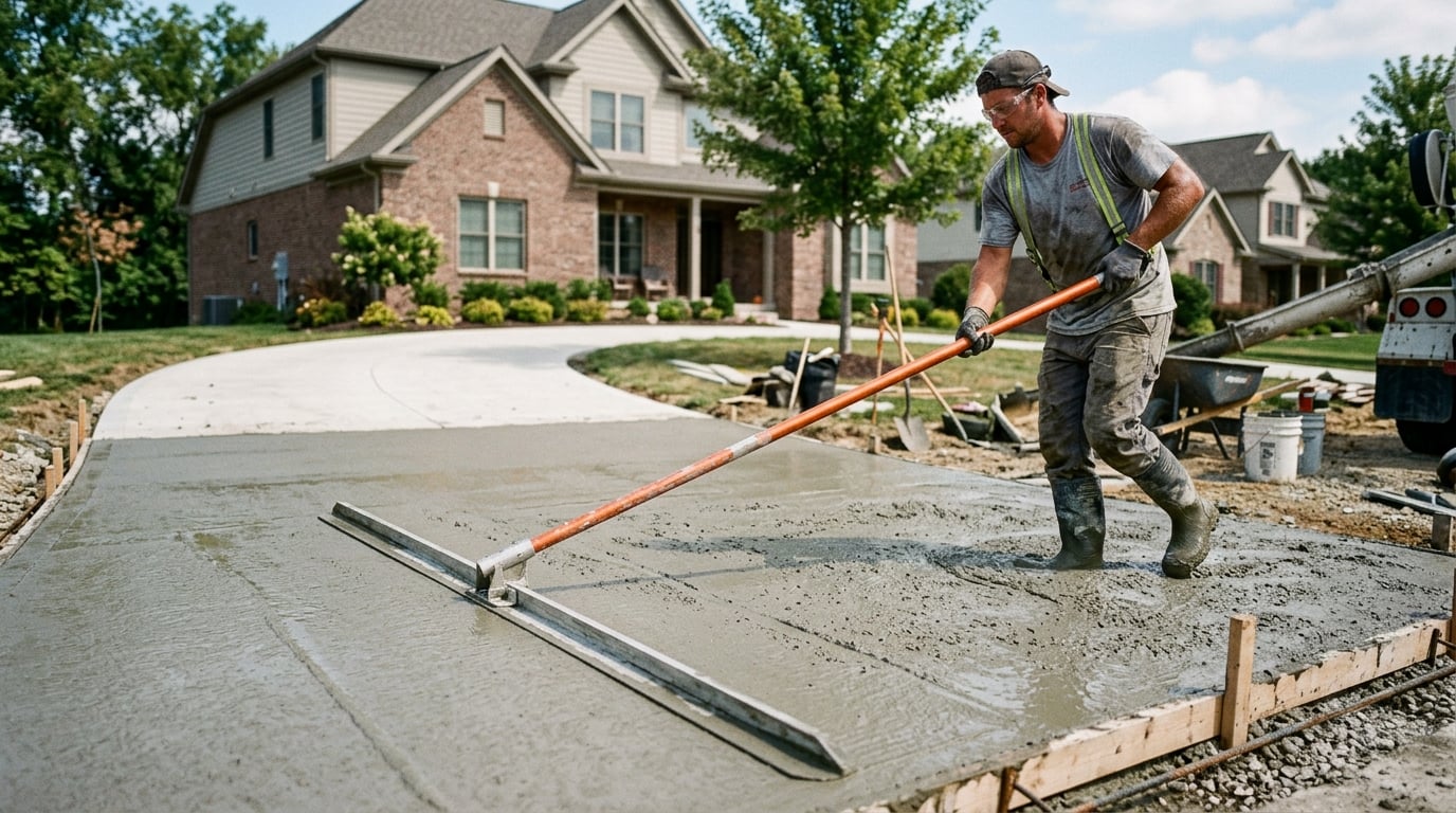 Freshly poured and finished concrete driveway by a concrete contractor in Jacksonville, FL