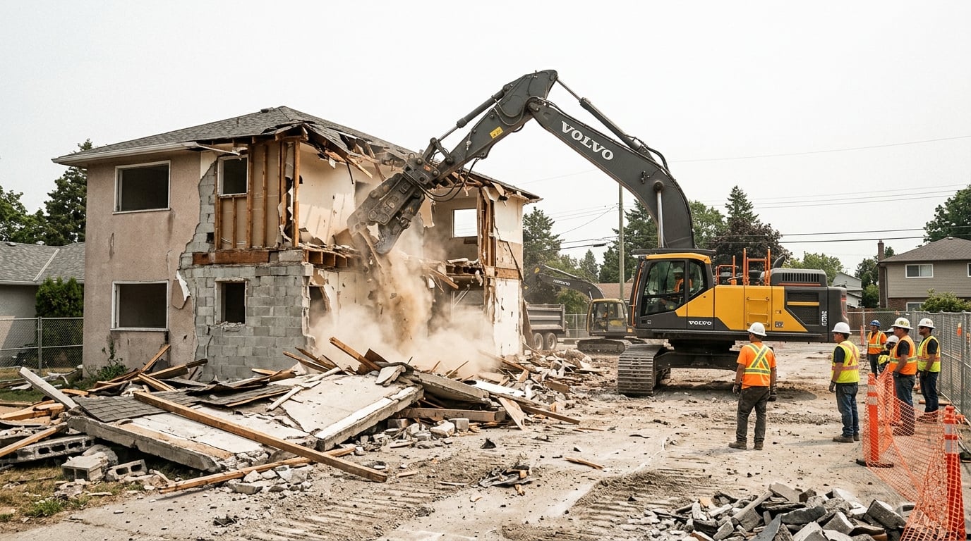 Excavator performing structural demolition of a building in Jacksonville, FL
