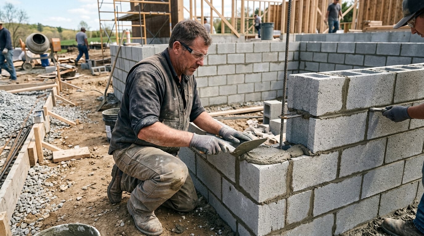 Mason laying block for a structural wall in Jacksonville, FL