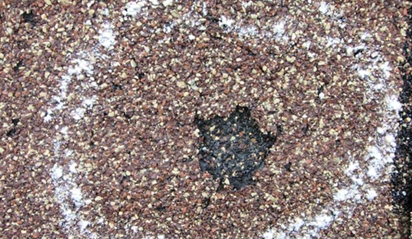 Hail damage on shingles