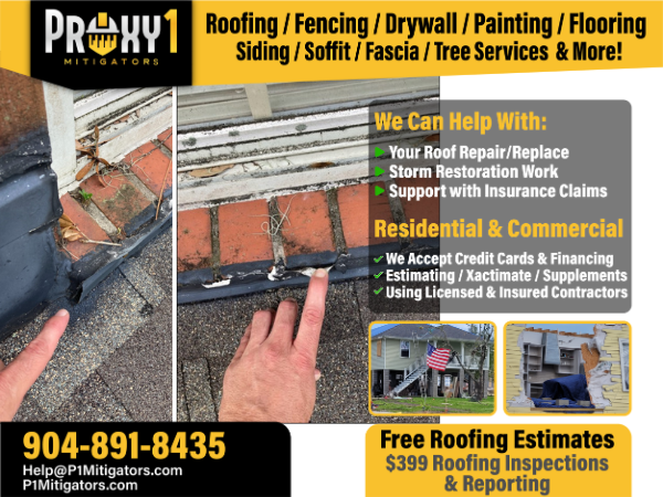 Home inspector documenting roof and storm damage during an inspection in Jacksonville, FL