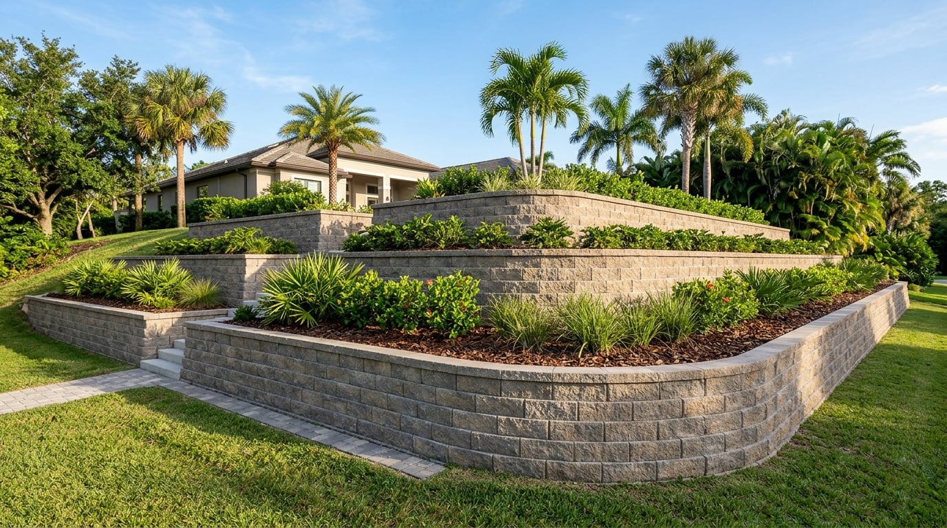 Engineered segmental block retaining wall on a graded Jacksonville FL property