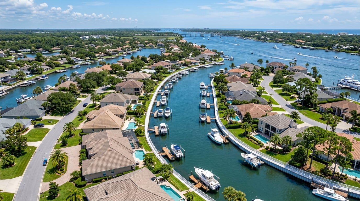 Waterfront bulkhead, dock, and boat lift along a Jacksonville FL Intracoastal canal