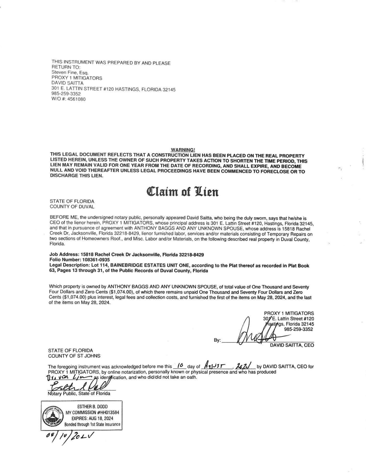 Lien Recording — Duval County (Page 1)