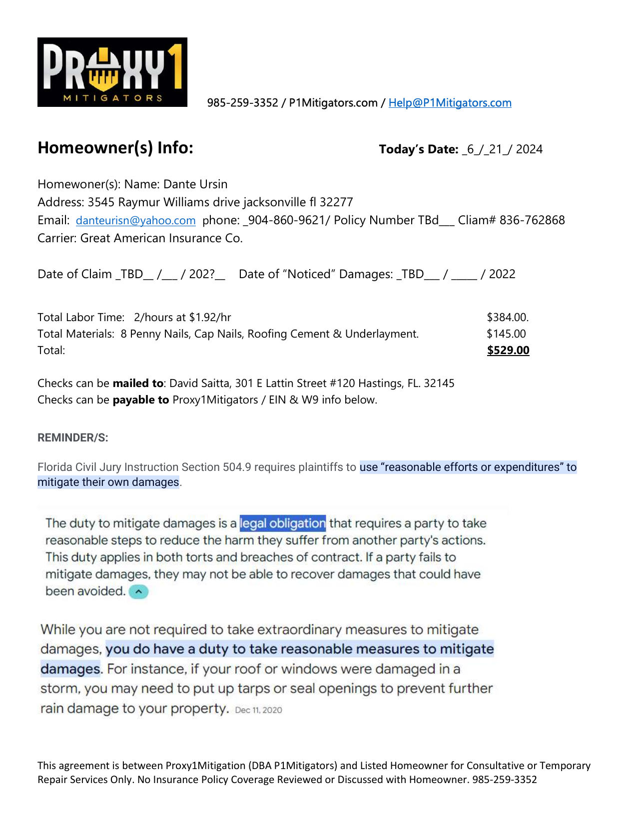 Temp Repair Invoice — 2 Repairs Totaling $1,457.95 (6/21/2024)