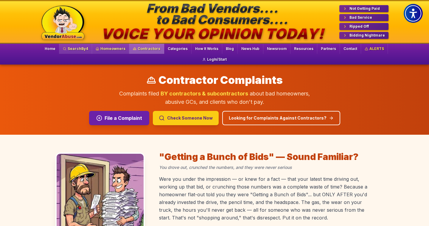 VendorABUSE.com contractor complaints preview